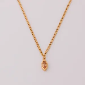Tarnish Free Necklace - Chain with amber coloured jewel