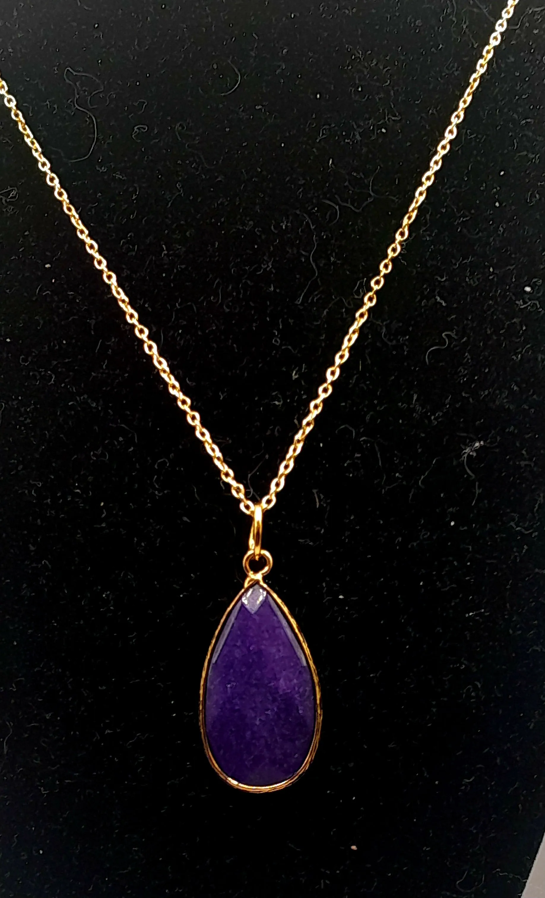 Teardrop Stone Pendant Necklace (Turquoise, Purple Jade, Smoky Quartz, Moonstone)