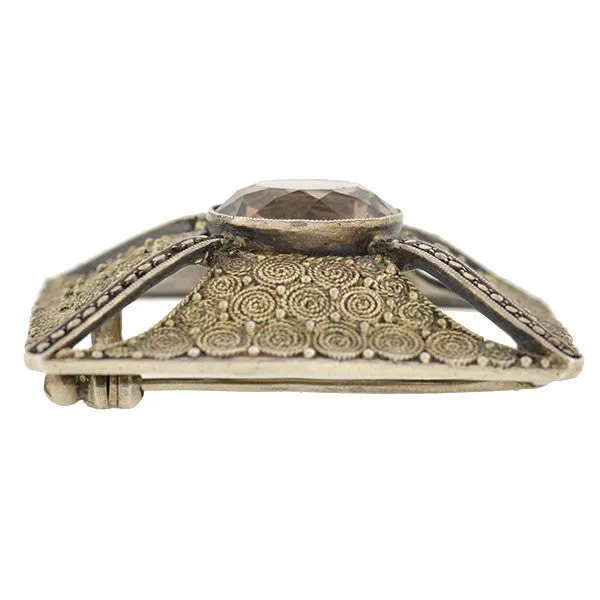THEODOR FAHRNER Art Deco Sterling Topaz & Marcasite Pin