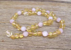 Toddler Amber Necklace; Rose Quartz & Lemon - Amber House