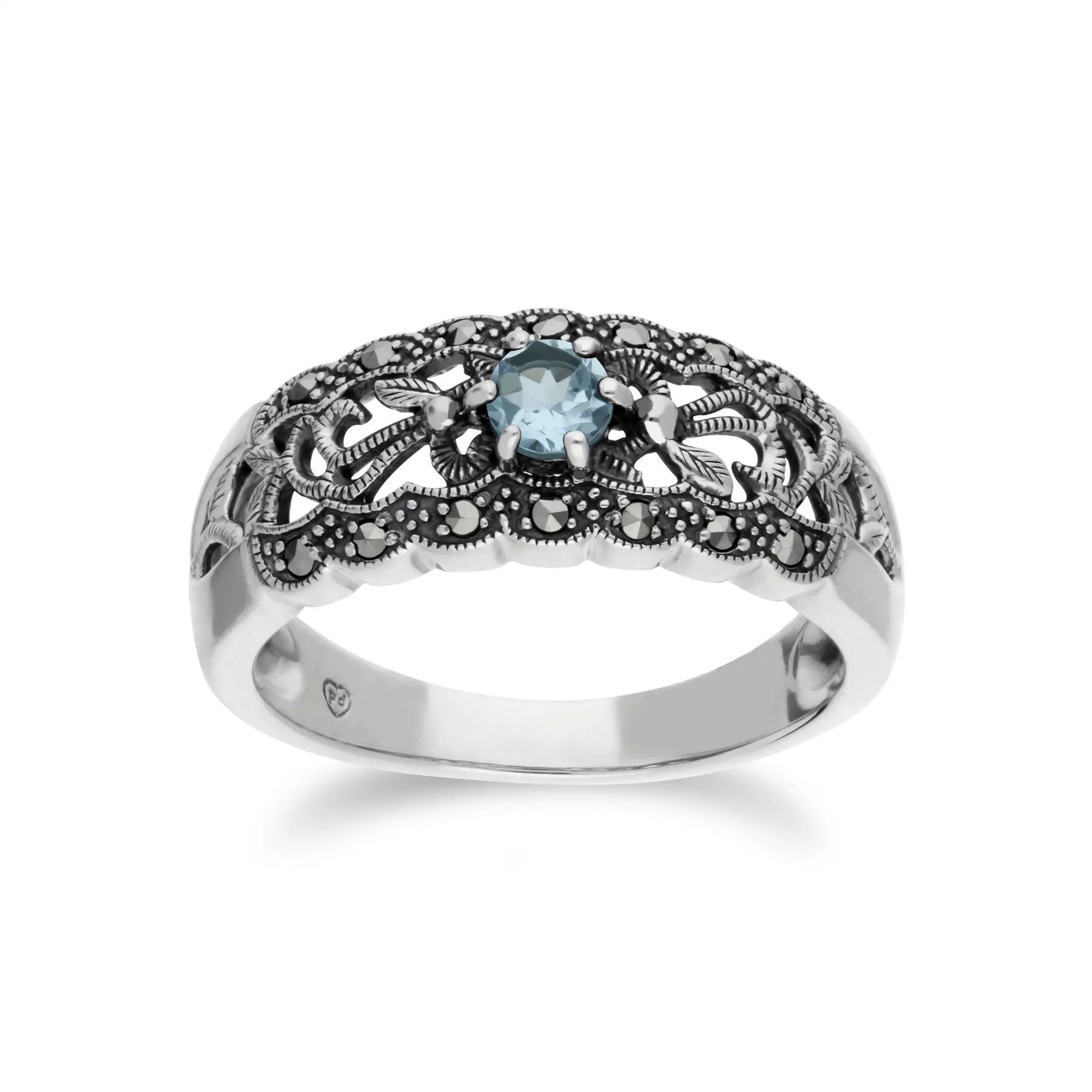 Topas Ring, Sterling Silber Blauer Topas & Markasit Simple Jugendstil Ring - Topas