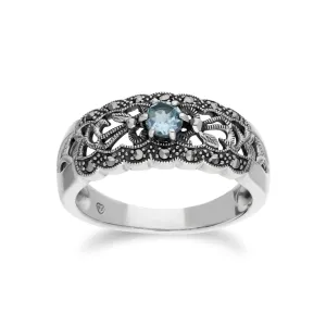 Topas Ring, Sterling Silber Blauer Topas & Markasit Simple Jugendstil Ring - Topas