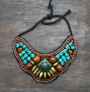 Traditional Tibetan Necklace Bone and Amber