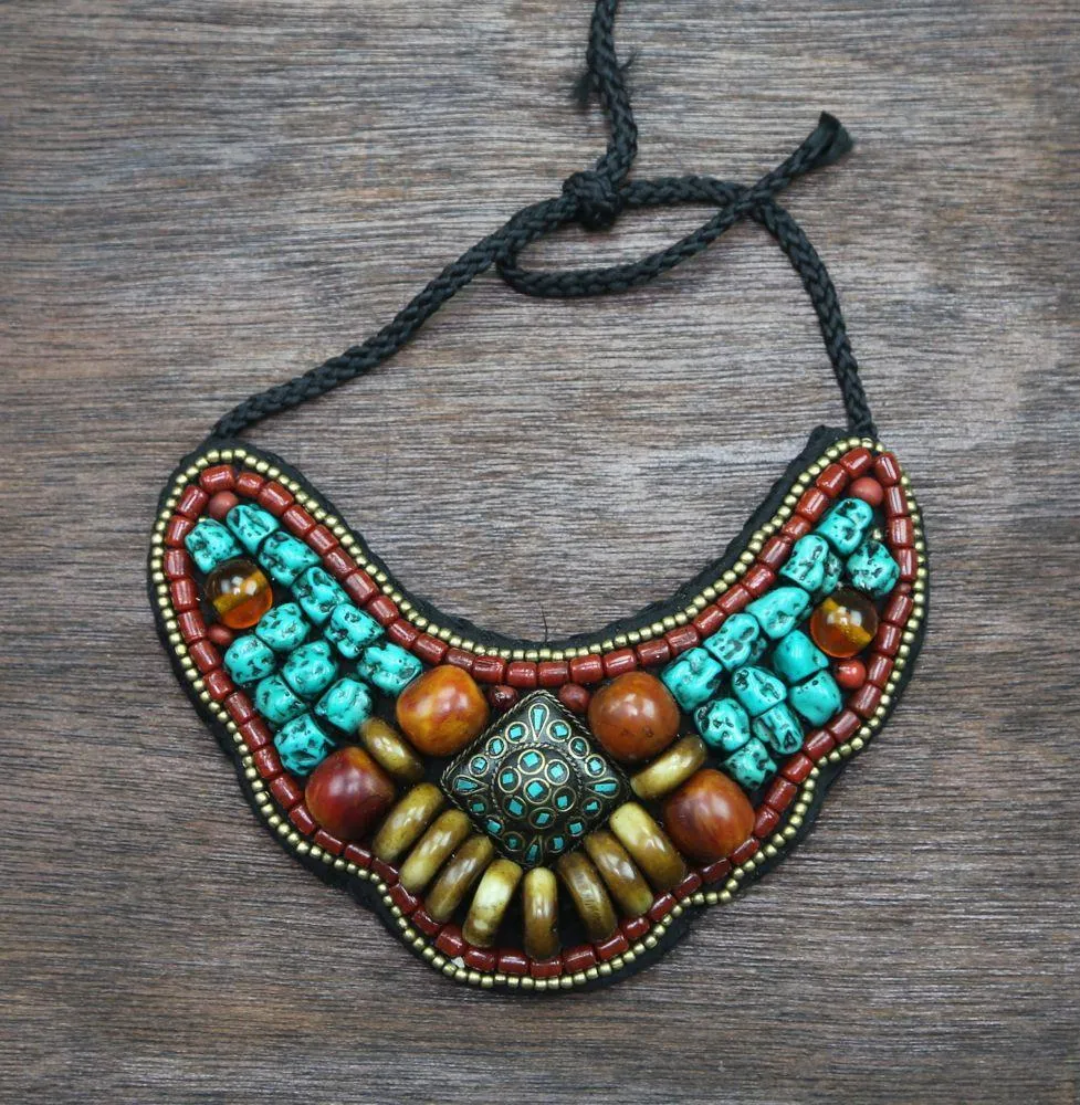 Traditional Tibetan Necklace Bone and Amber