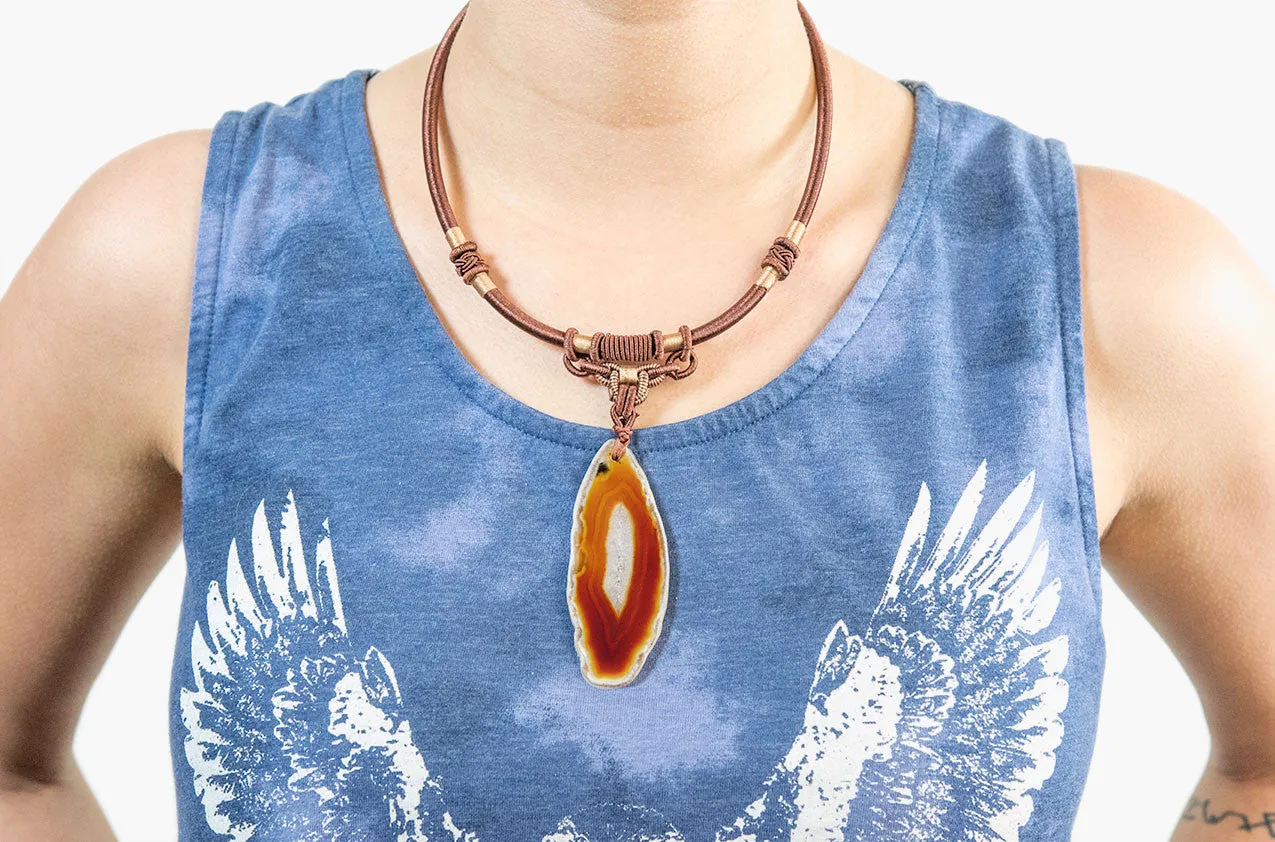 Tribal woven necklace with agate pendant