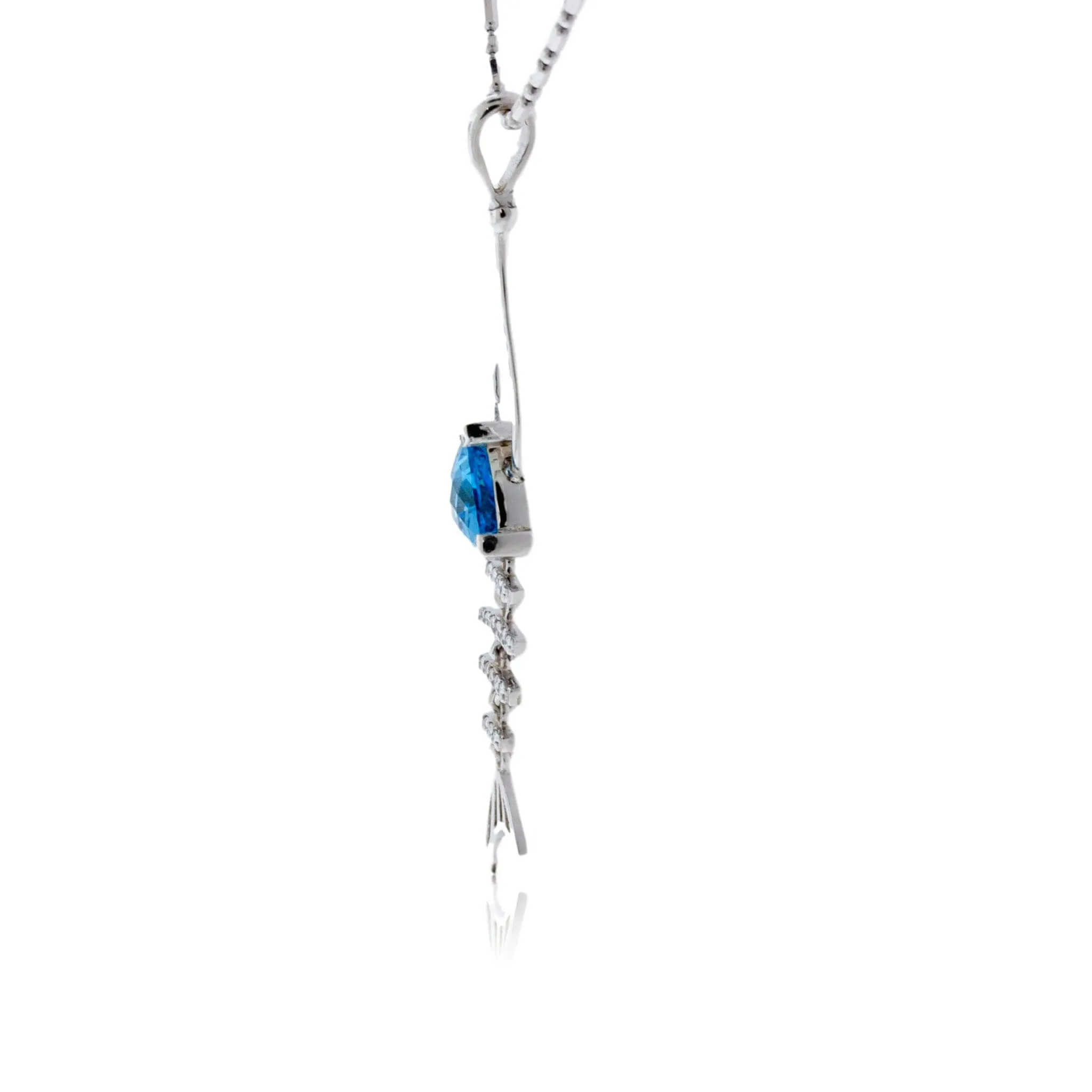 Trillian Blue Topaz & Diamond Fish Hook Pendant