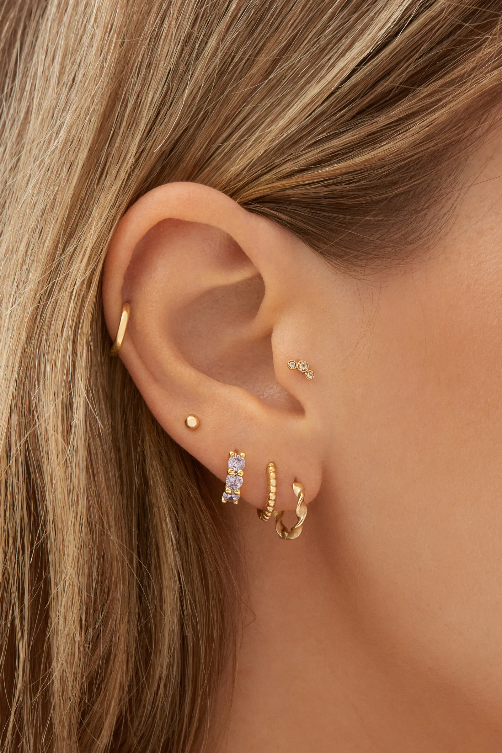 Triple Topaz Flat Back Stud - 14 Karat Gold