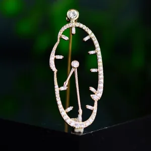 Unisex Reversed Time Abstract Clock Brooch