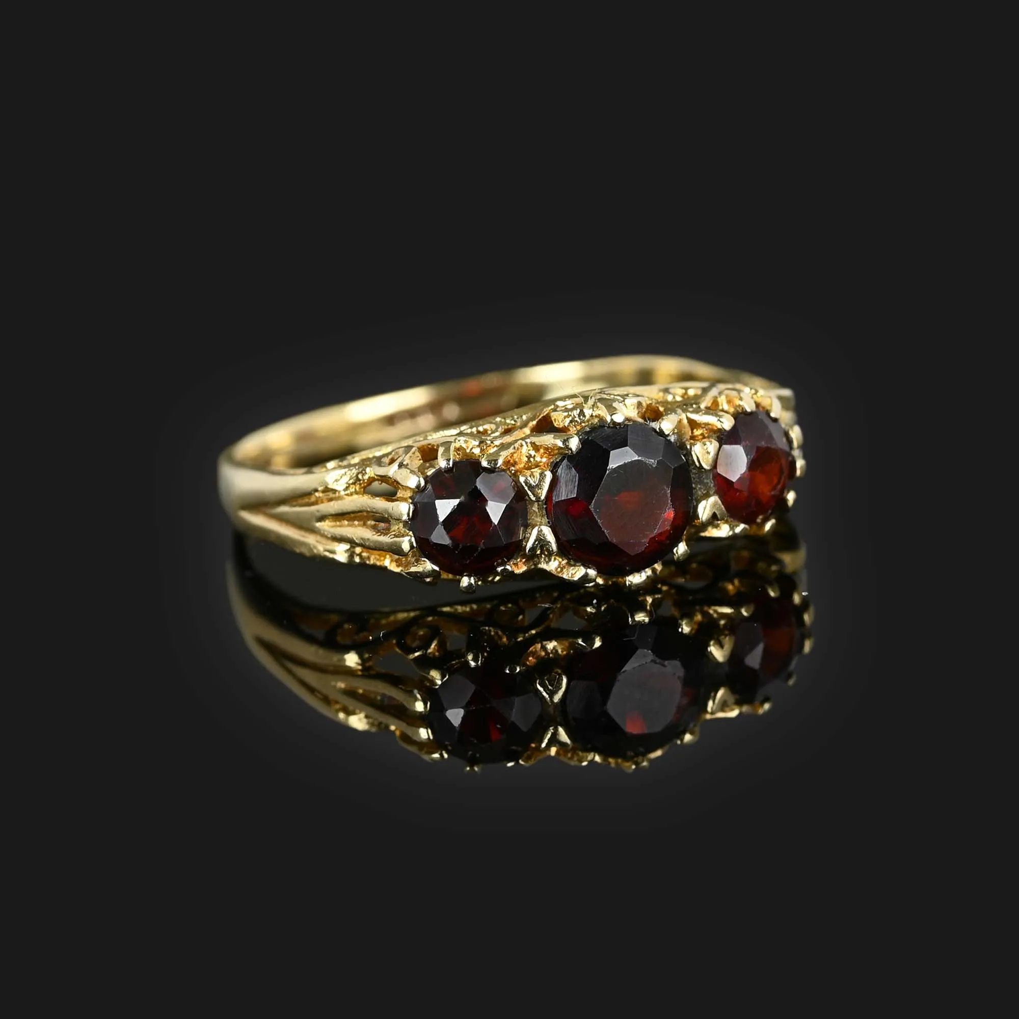 Victorian Style Three Stone Garnet Ring Band