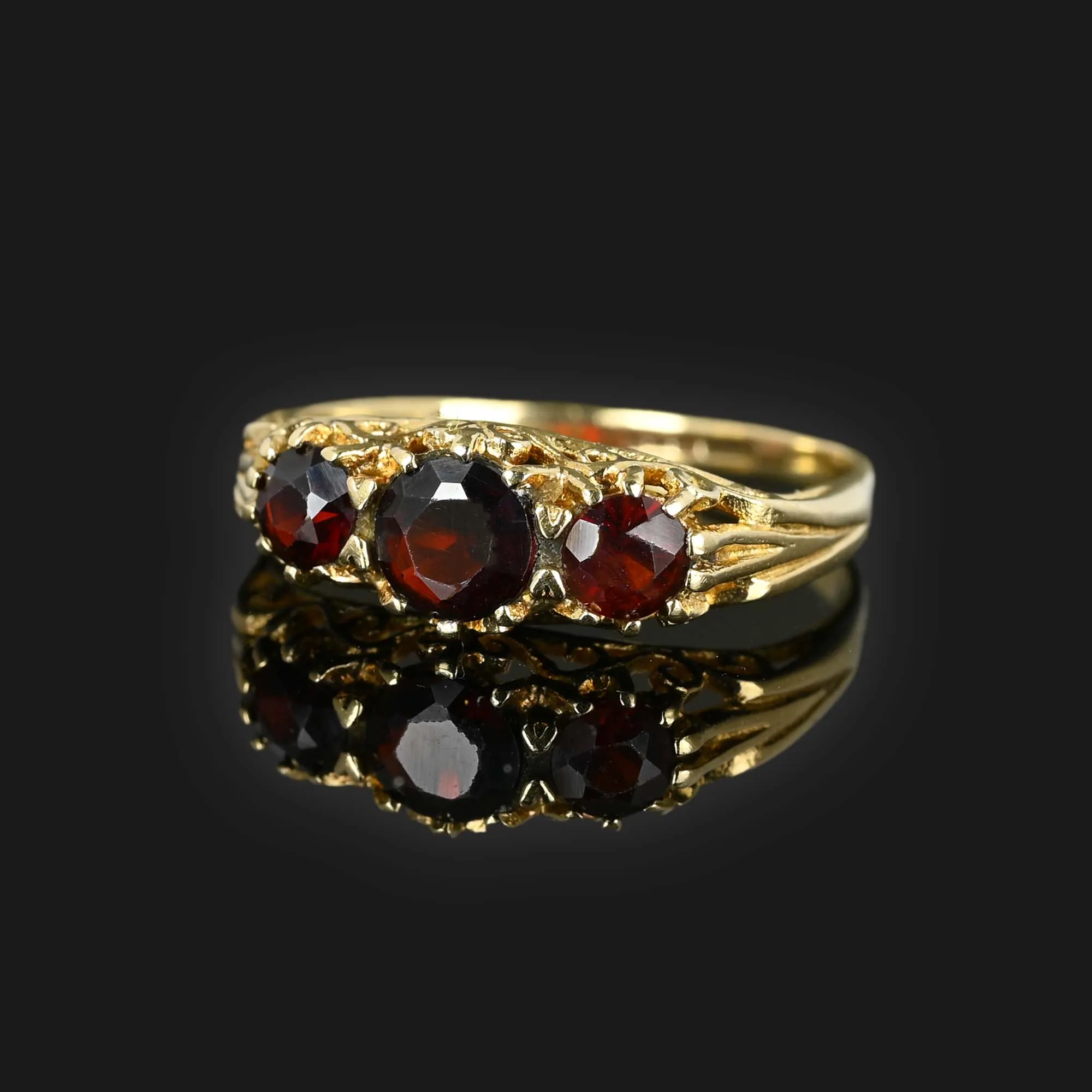Victorian Style Three Stone Garnet Ring Band