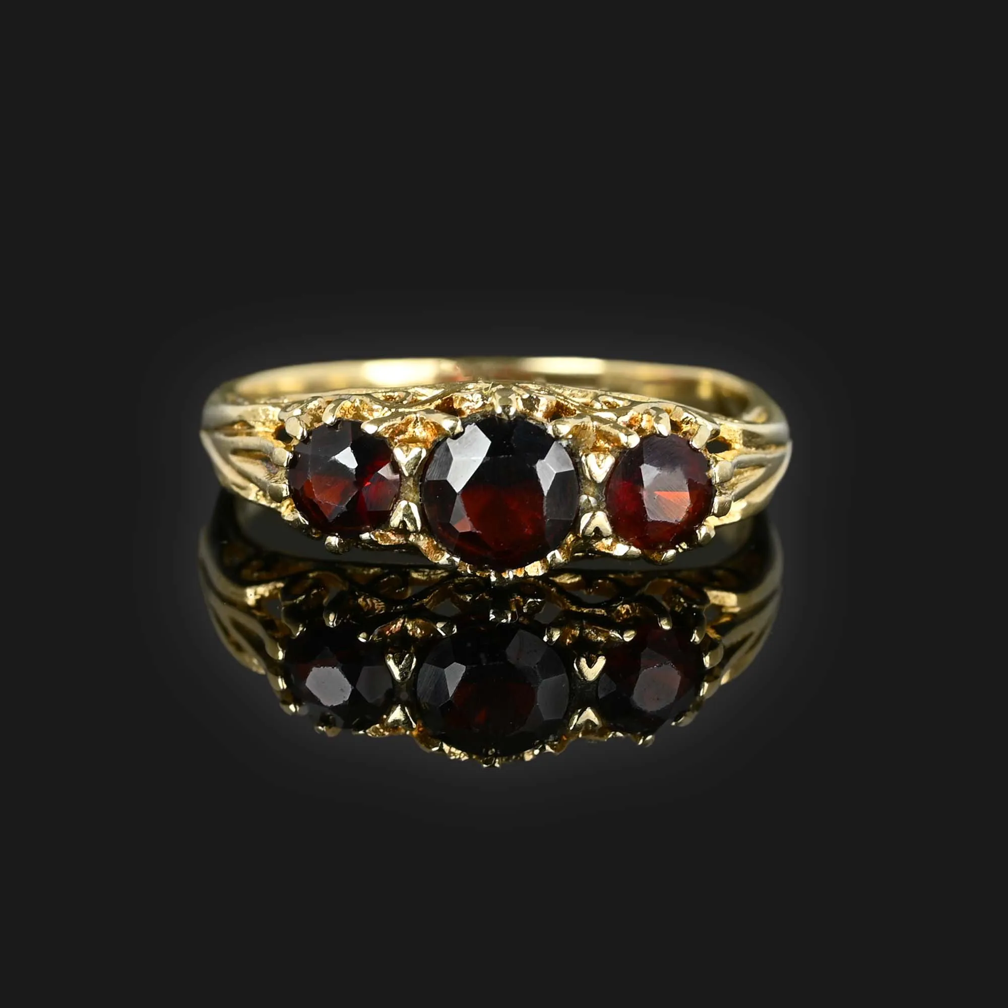Victorian Style Three Stone Garnet Ring Band