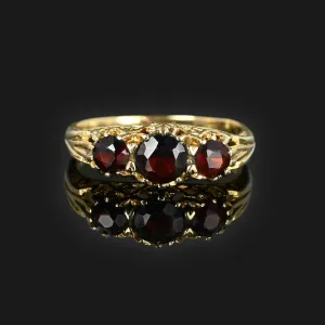 Victorian Style Three Stone Garnet Ring Band