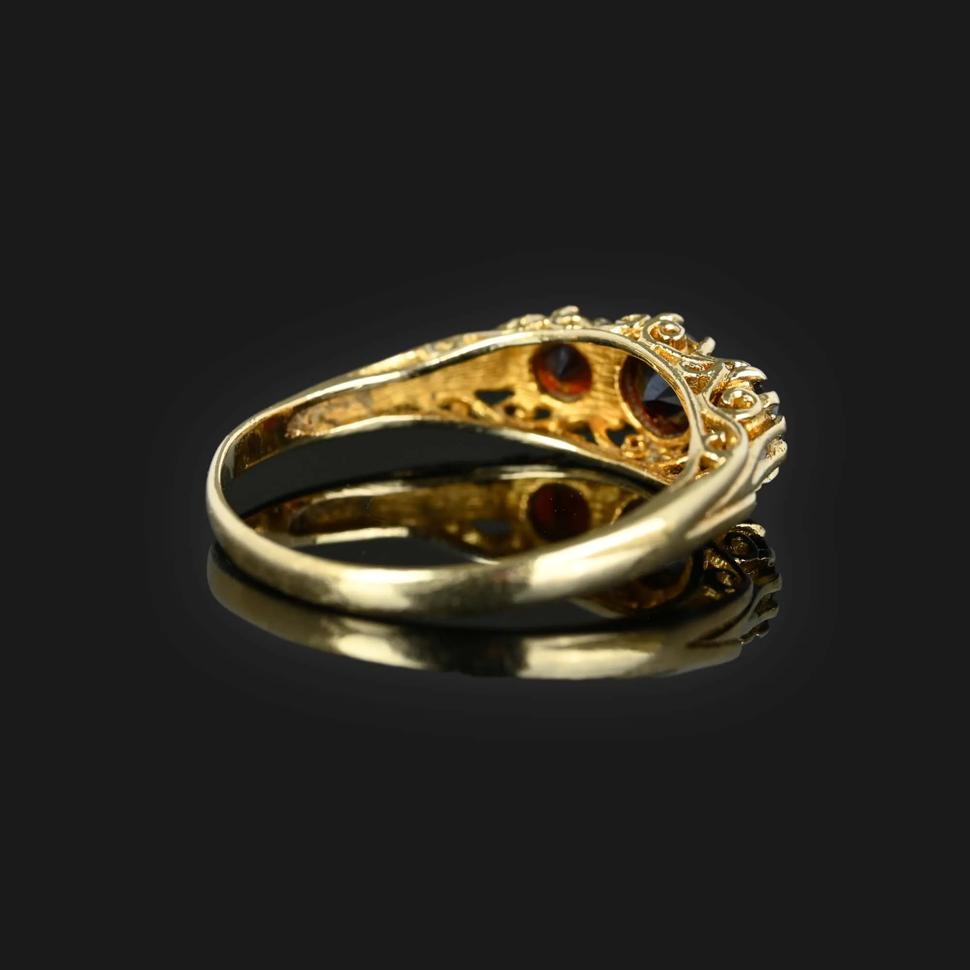 Victorian Style Three Stone Garnet Ring Band