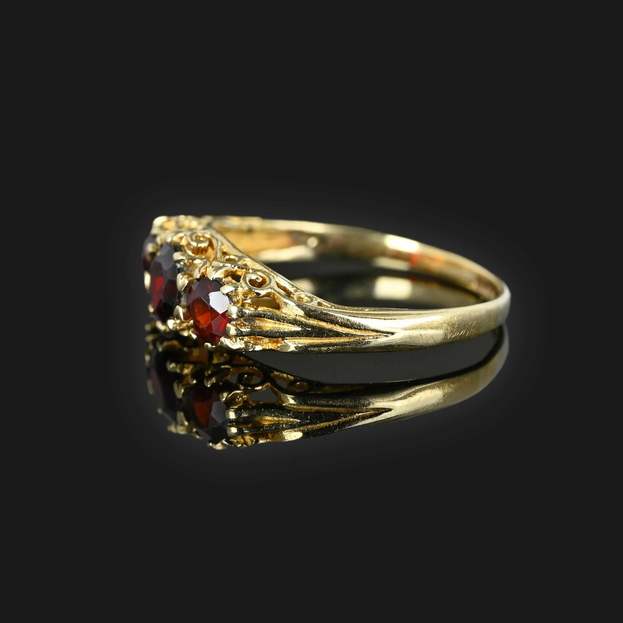 Victorian Style Three Stone Garnet Ring Band