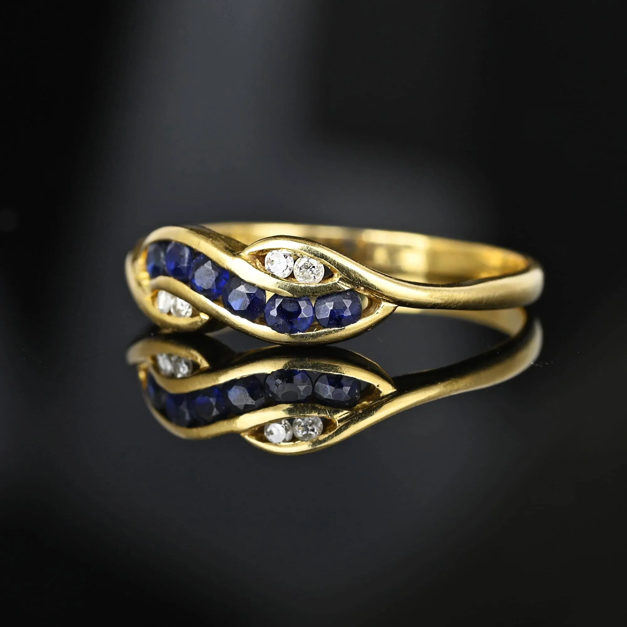 Vintage 14K Gold Channel Set Sapphire Diamond Ring Band