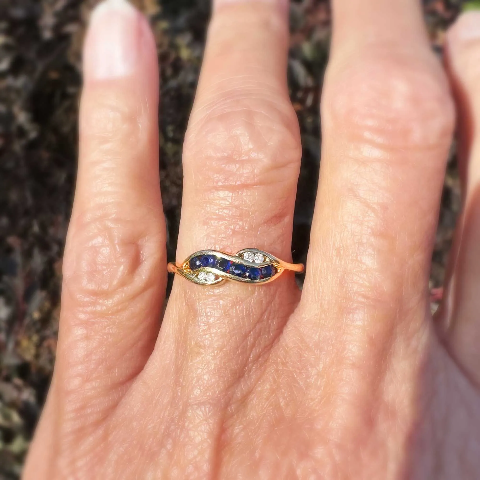 Vintage 14K Gold Channel Set Sapphire Diamond Ring Band