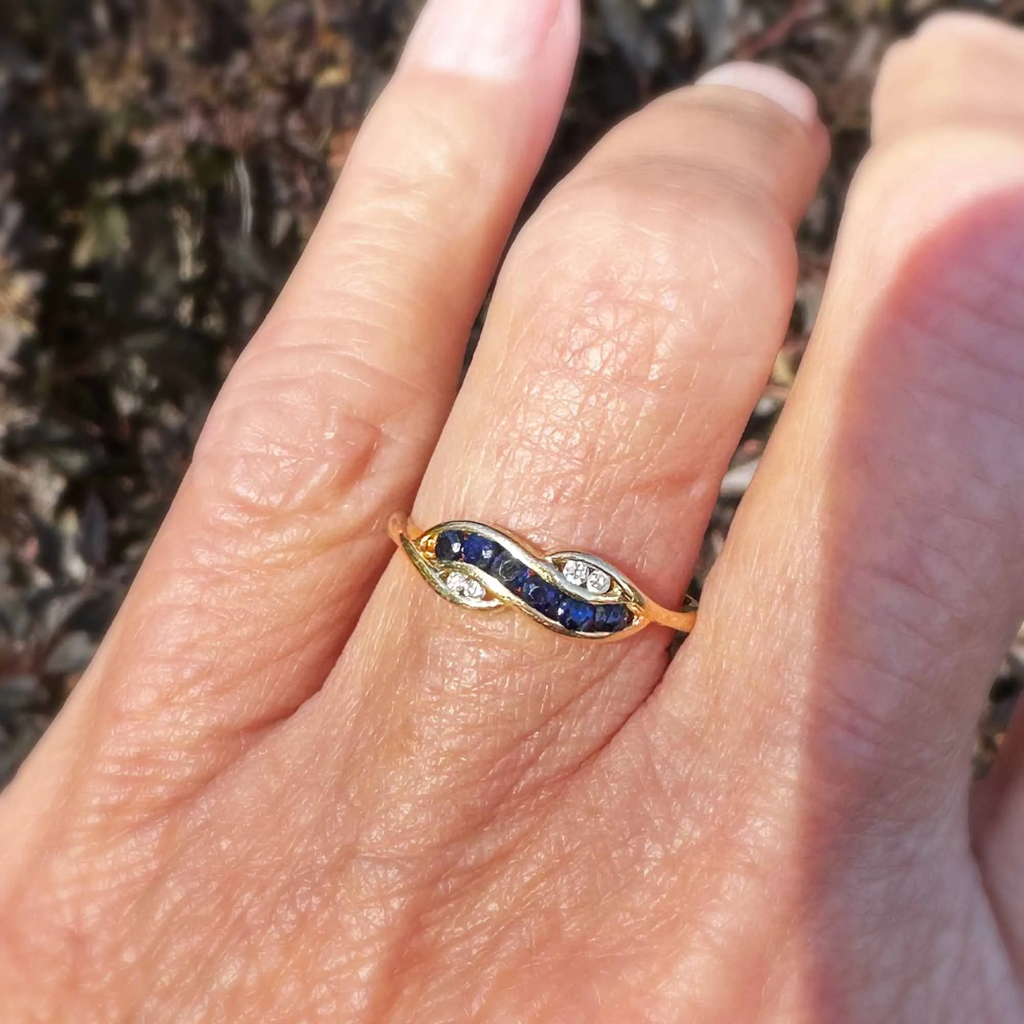Vintage 14K Gold Channel Set Sapphire Diamond Ring Band