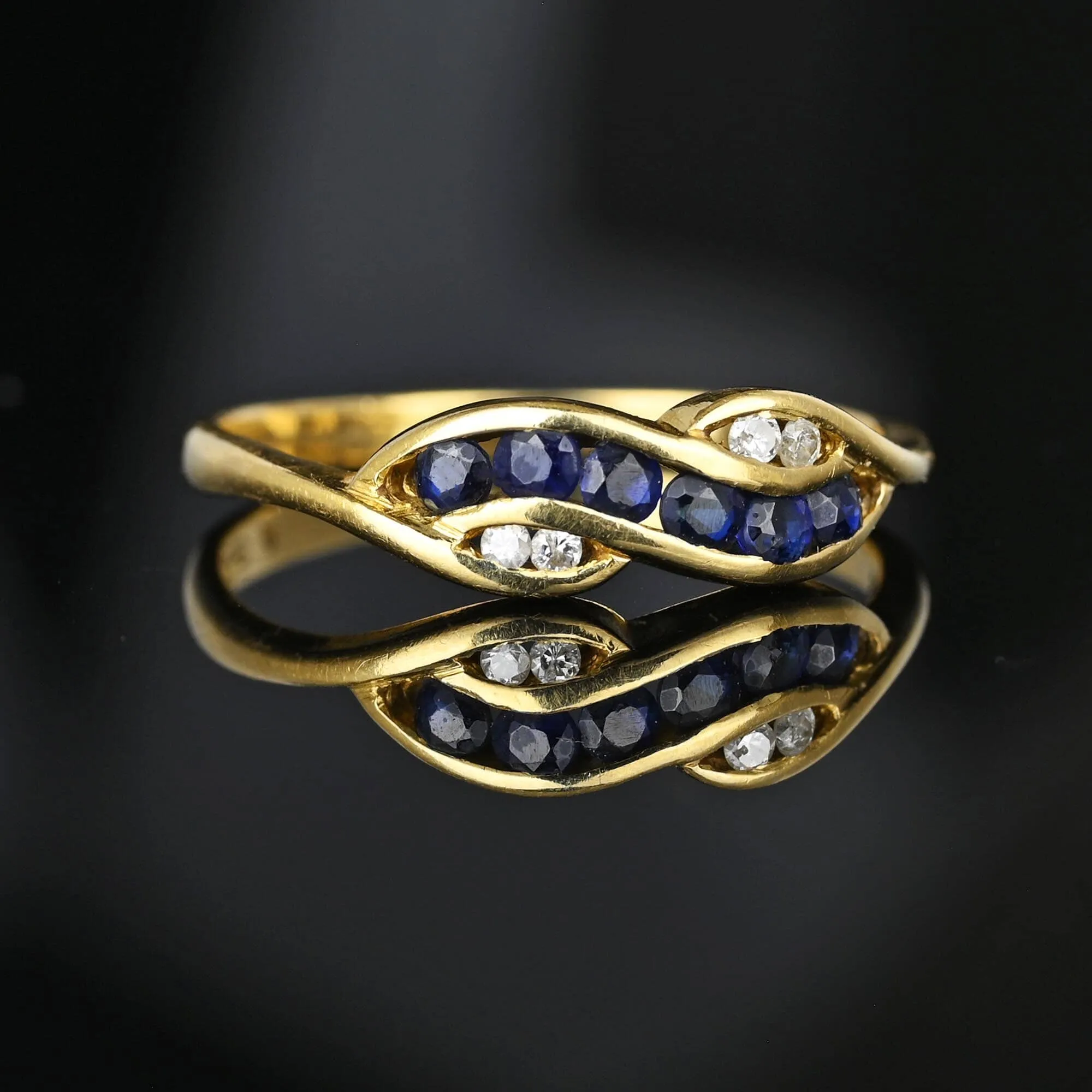 Vintage 14K Gold Channel Set Sapphire Diamond Ring Band