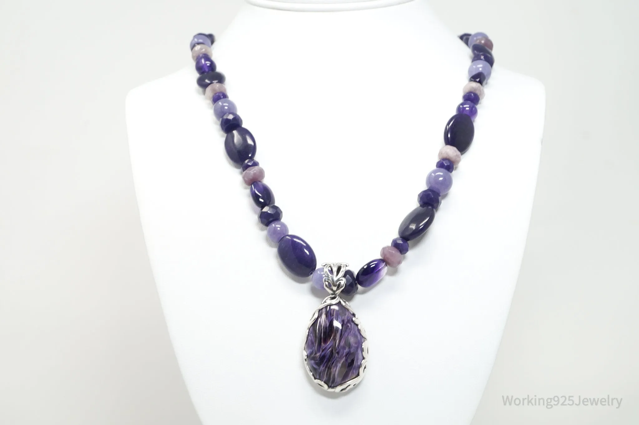 Vintage Carolyn Pollack Relios Charoite Bead Western Sterling Silver Necklace