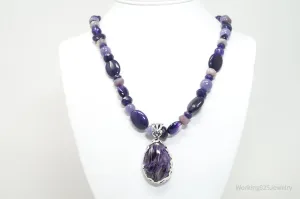 Vintage Carolyn Pollack Relios Charoite Bead Western Sterling Silver Necklace