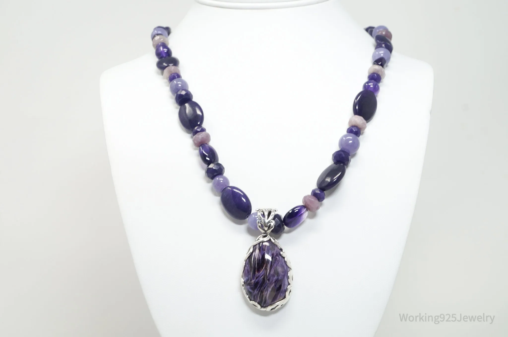 Vintage Carolyn Pollack Relios Charoite Bead Western Sterling Silver Necklace