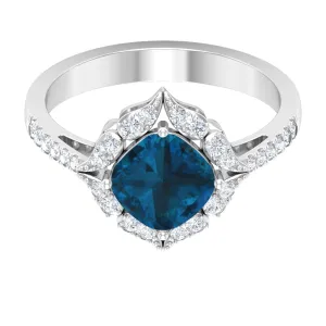 Vintage Inspired London Blue Topaz and Diamond Engagement Ring