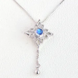 Vintage Moonstone Pendant Necklace in White Gold Plated Silver Jewelry Women