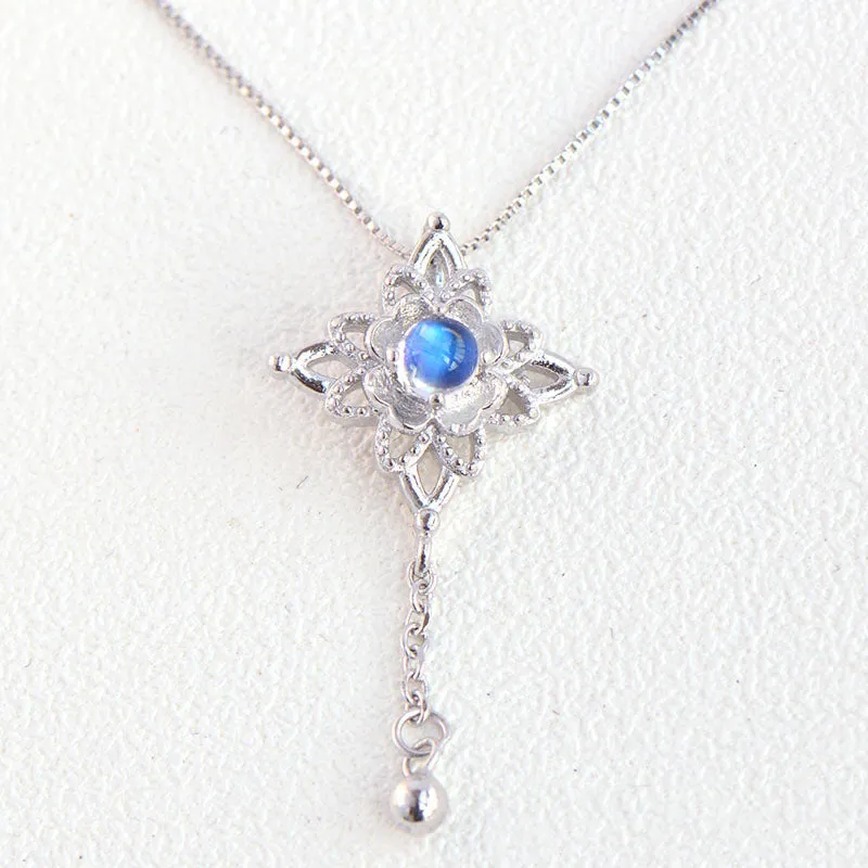 Vintage Moonstone Pendant Necklace in White Gold Plated Silver Jewelry Women