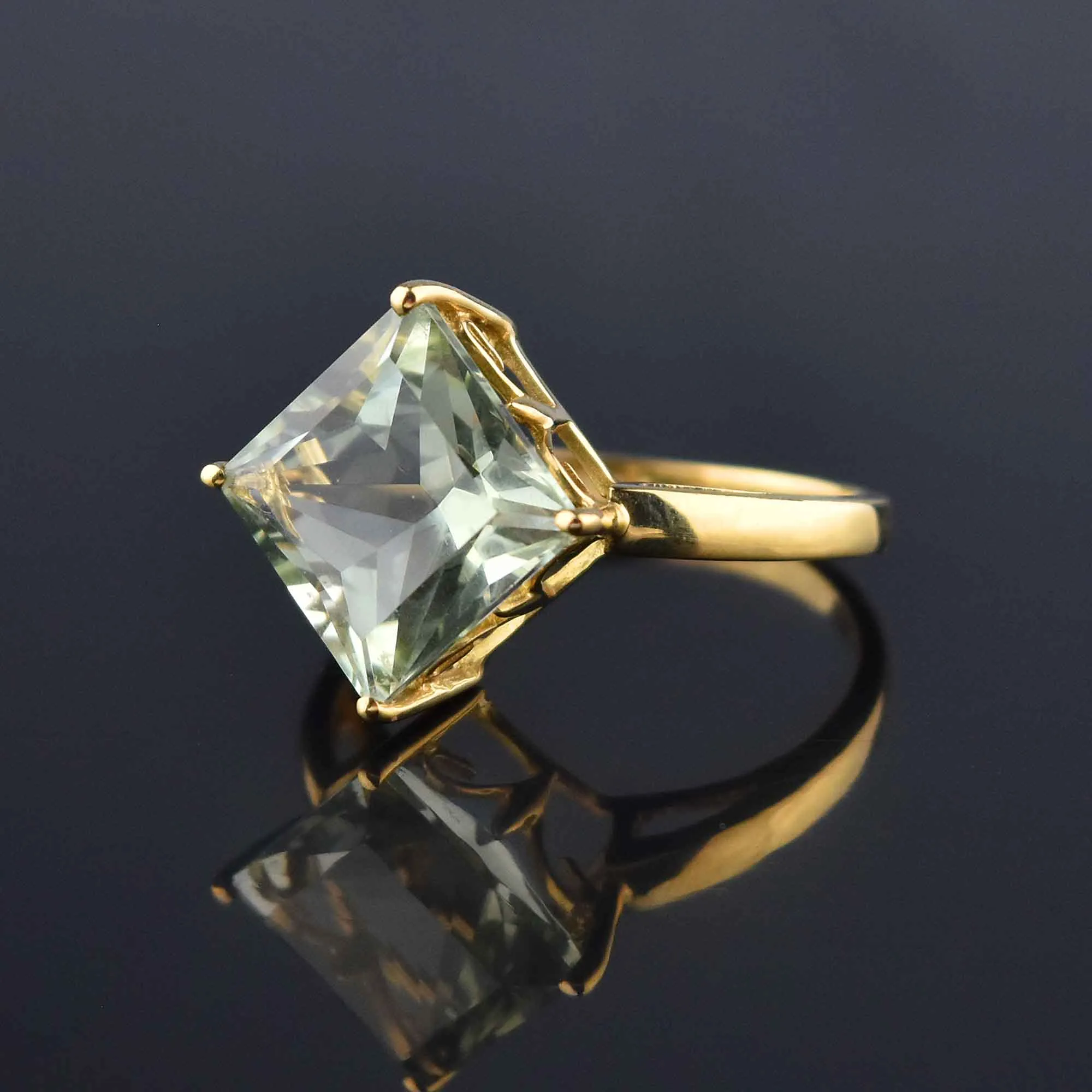 Vintage Princess Cut Green Amethyst Ring, Sz 8.5