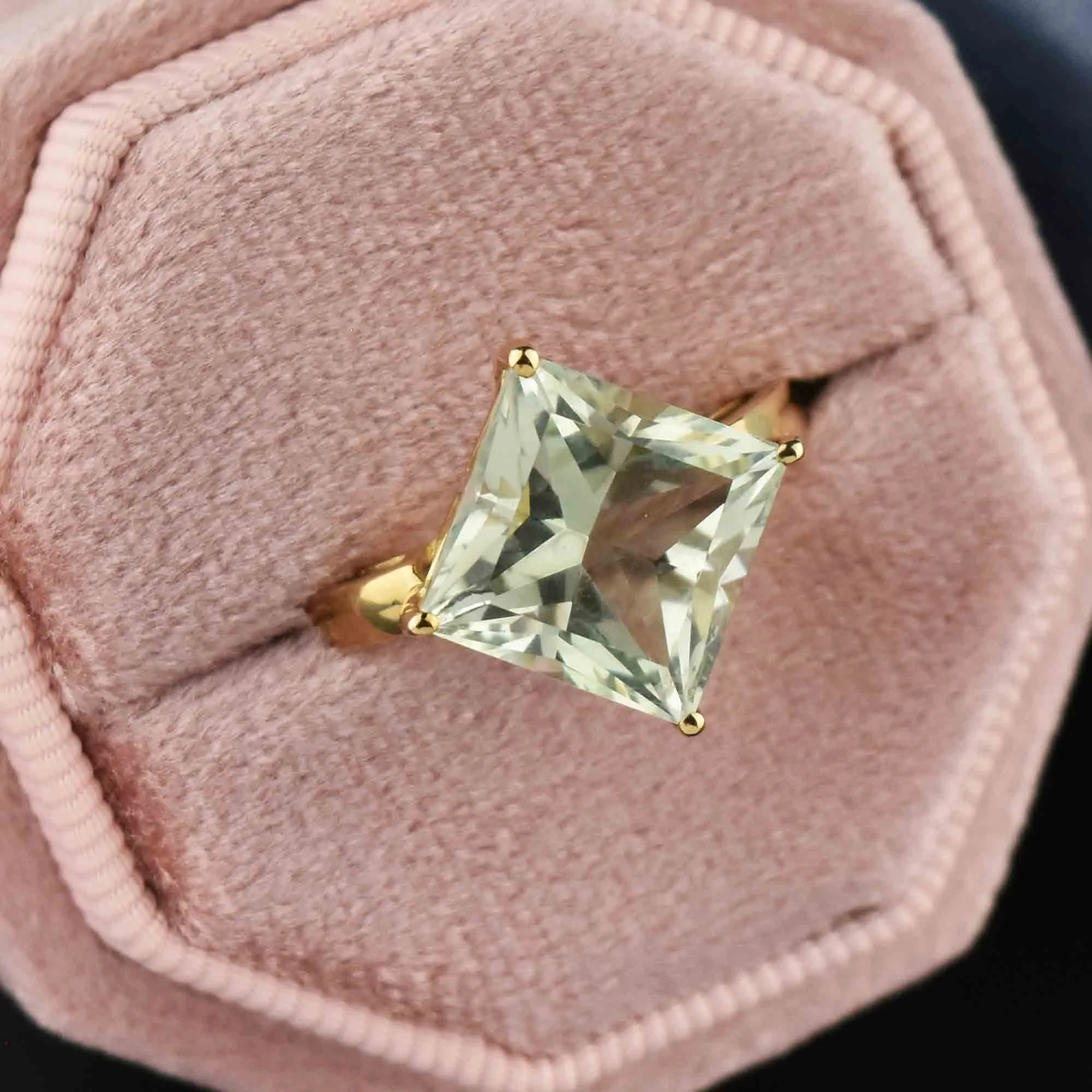 Vintage Princess Cut Green Amethyst Ring, Sz 8.5