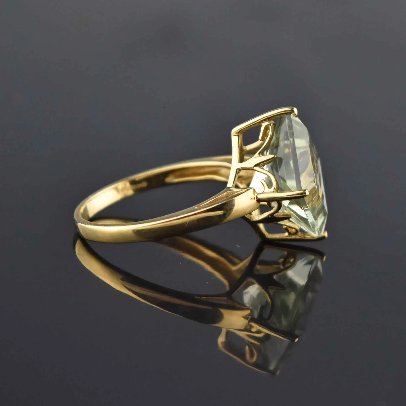 Vintage Princess Cut Green Amethyst Ring, Sz 8.5