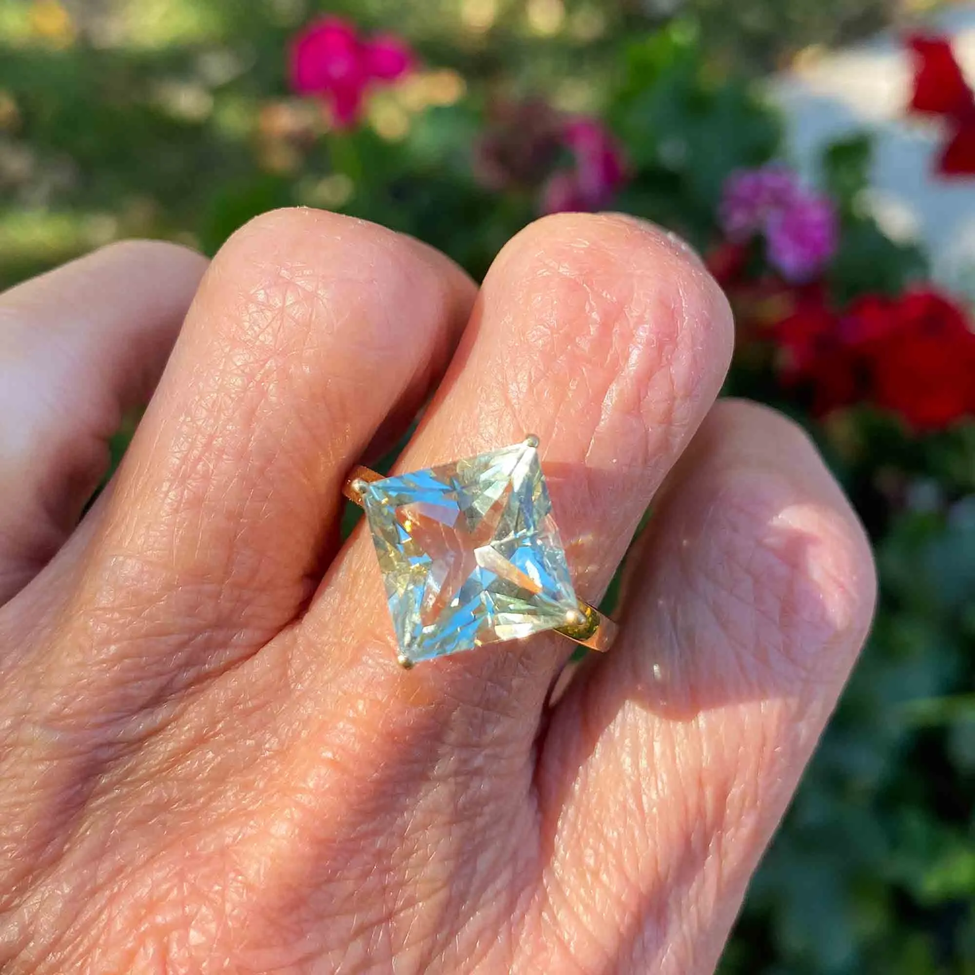 Vintage Princess Cut Green Amethyst Ring, Sz 8.5