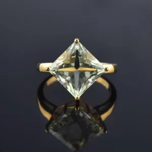 Vintage Princess Cut Green Amethyst Ring, Sz 8.5