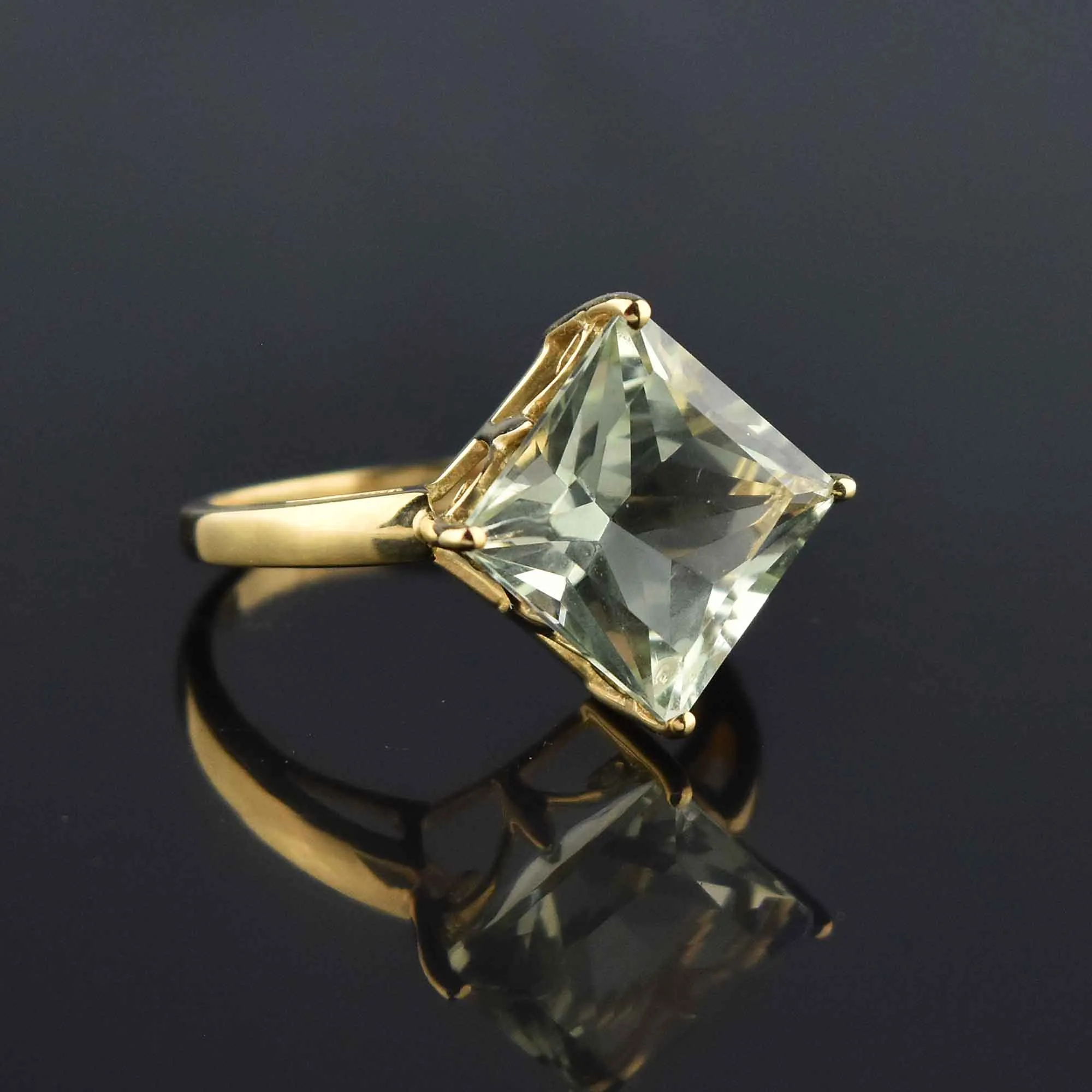 Vintage Princess Cut Green Amethyst Ring, Sz 8.5