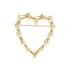 Vintage Tiffany & Co. Bamboo Open Heart Brooch Pin 18k Yellow Gold 28x32mm 5.5g