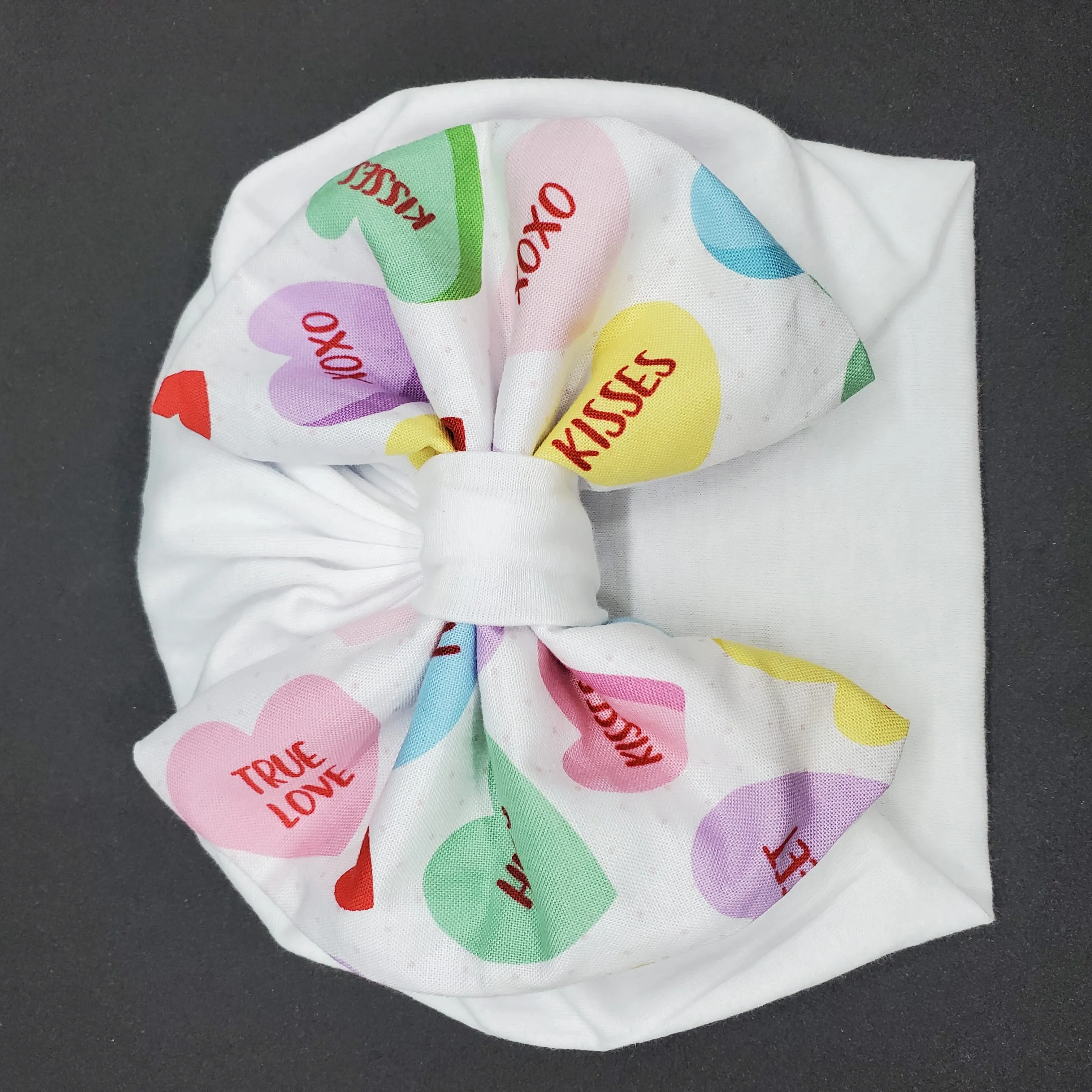 White Valentine Turban Hat for Baby (optional headband)