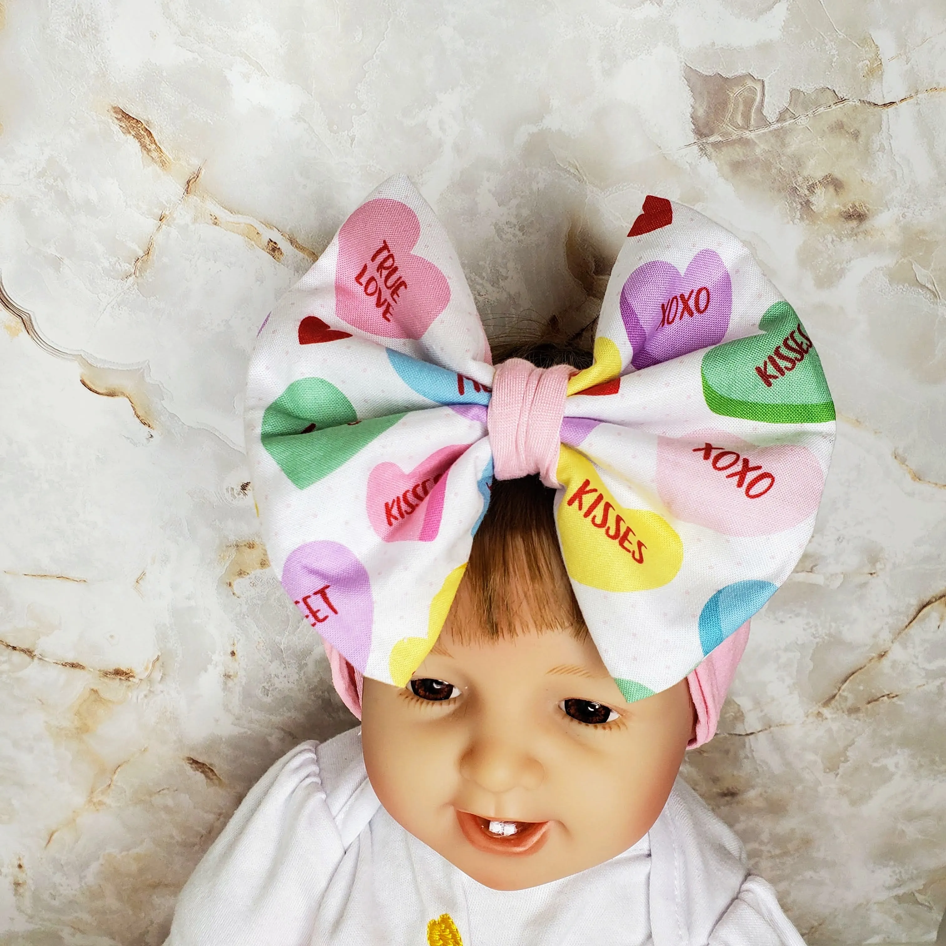 White Valentine Turban Hat for Baby (optional headband)