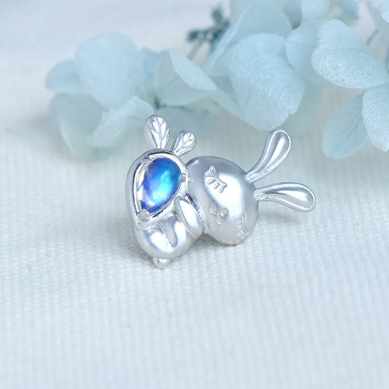 Womens Sterling Silver Moonstone Bunny Pendant Necklace June Birthstone Pendant Necklace