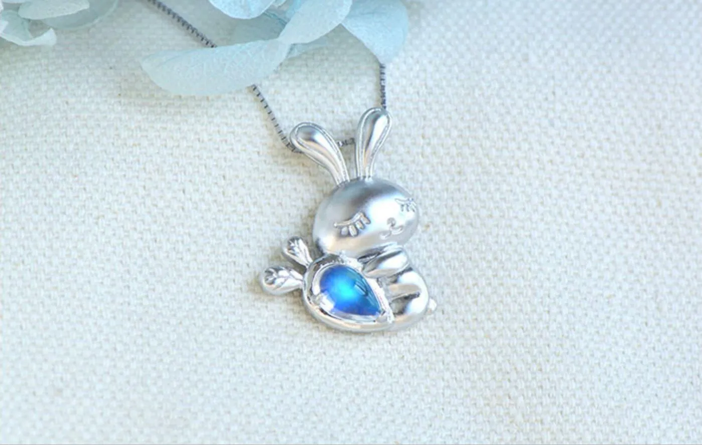 Womens Sterling Silver Moonstone Bunny Pendant Necklace June Birthstone Pendant Necklace