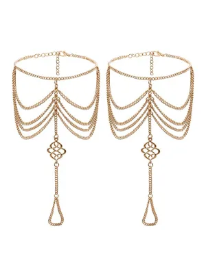 Yellow Chimes Multichain Anklets for Women Anklets with Attached Toe Ring Gold Toned Foot Jewellery for Women and Girls