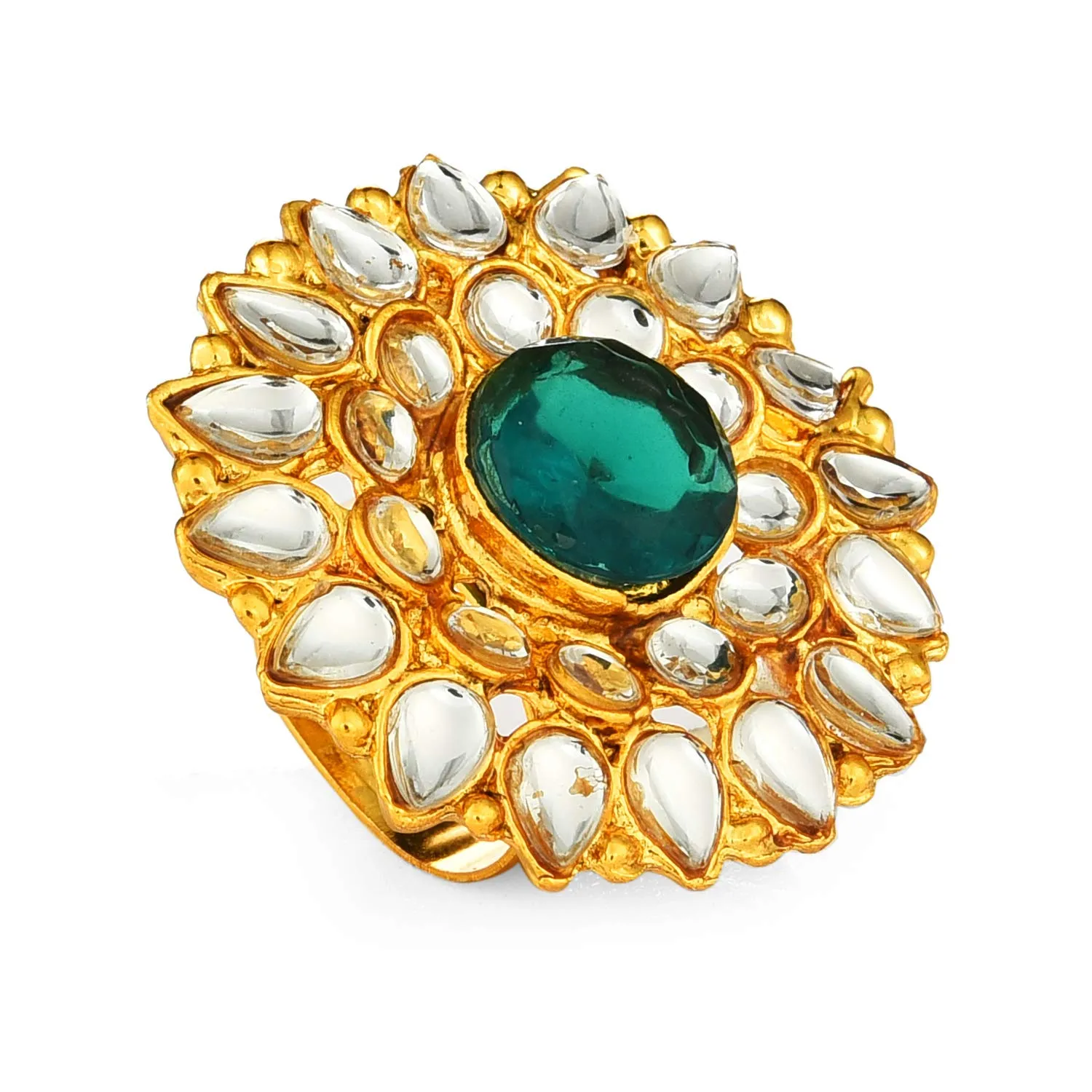 Yellow Chimes Traditional Ethnic Kundan Studded Gold Plated Cocktail Wedding Kundan Rings for Women & Girls