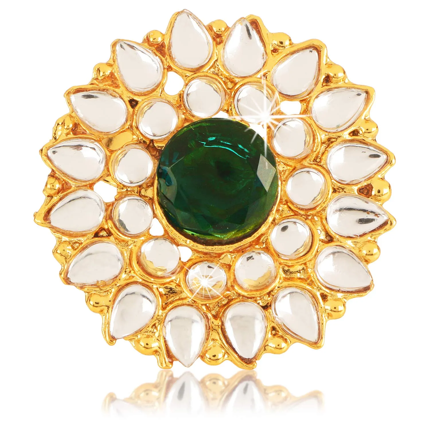 Yellow Chimes Traditional Ethnic Kundan Studded Gold Plated Cocktail Wedding Kundan Rings for Women & Girls