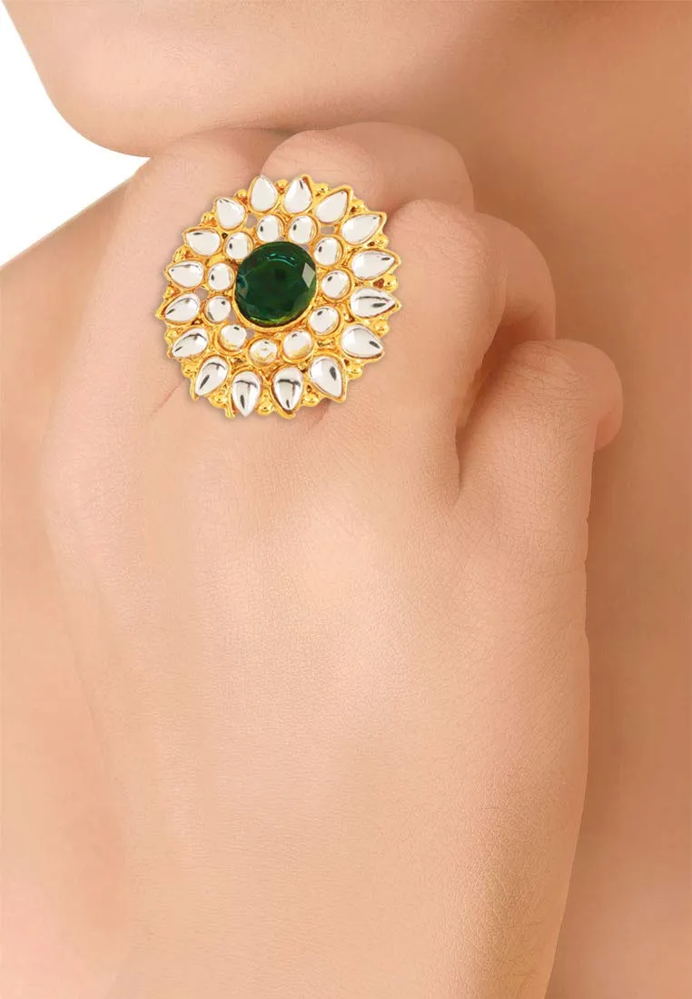 Yellow Chimes Traditional Ethnic Kundan Studded Gold Plated Cocktail Wedding Kundan Rings for Women & Girls