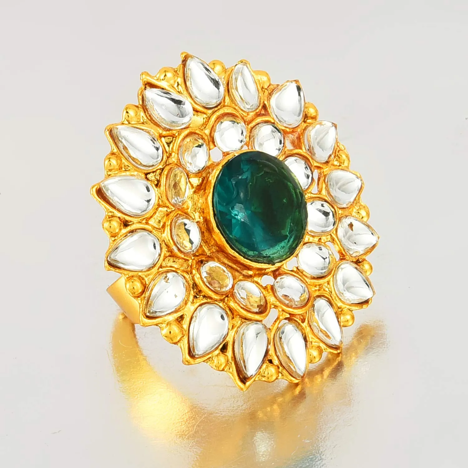 Yellow Chimes Traditional Ethnic Kundan Studded Gold Plated Cocktail Wedding Kundan Rings for Women & Girls