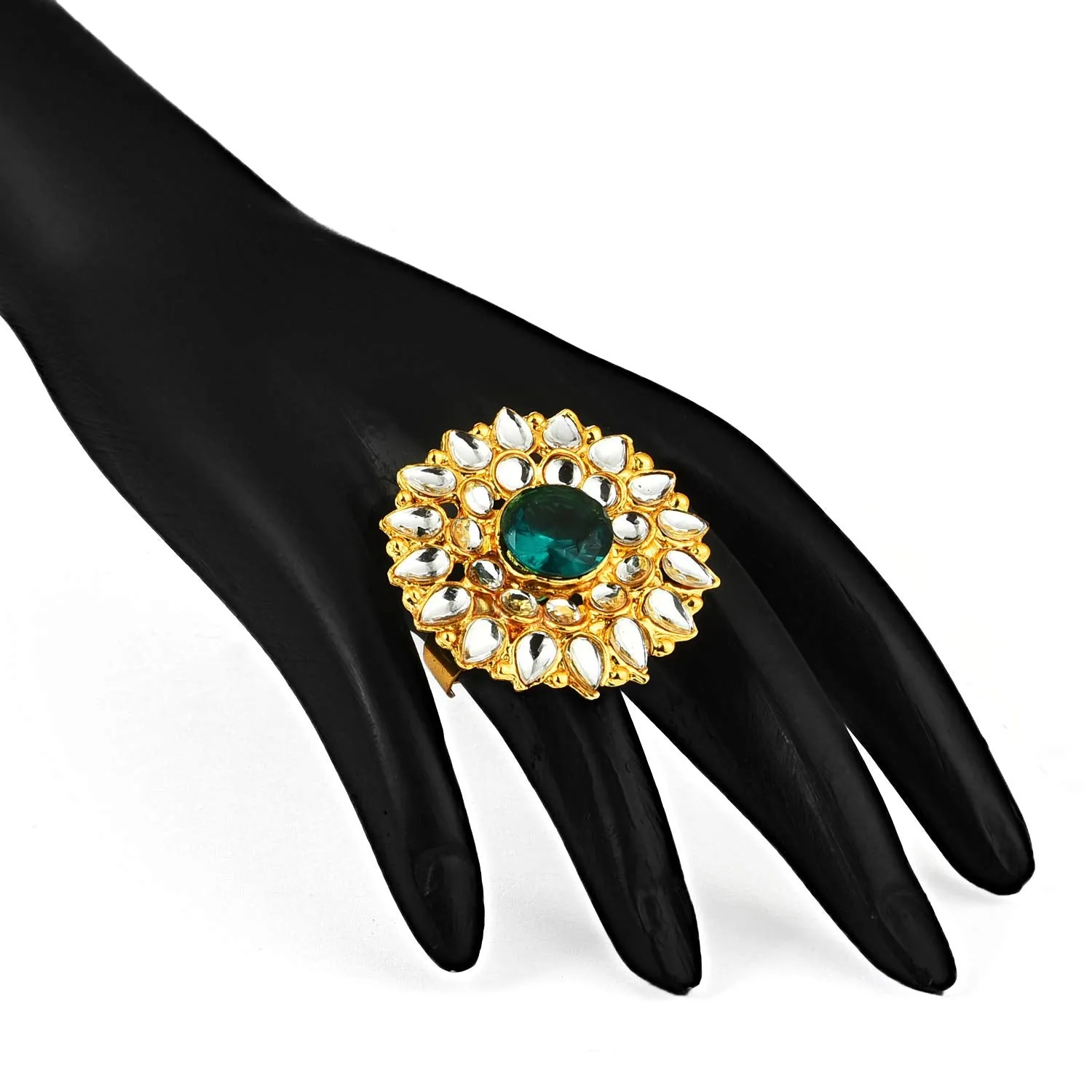 Yellow Chimes Traditional Ethnic Kundan Studded Gold Plated Cocktail Wedding Kundan Rings for Women & Girls