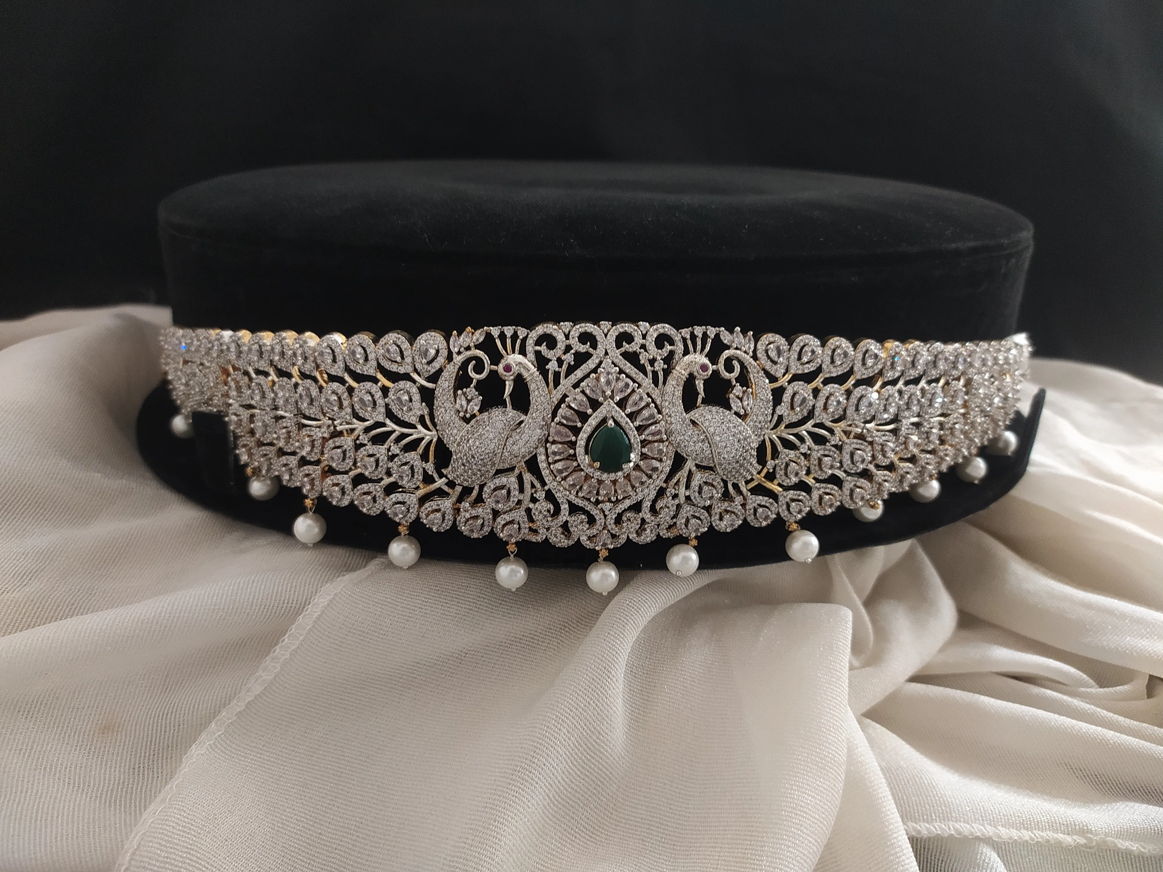 Zircon Hip belt with beautiful double peacock with real pearl